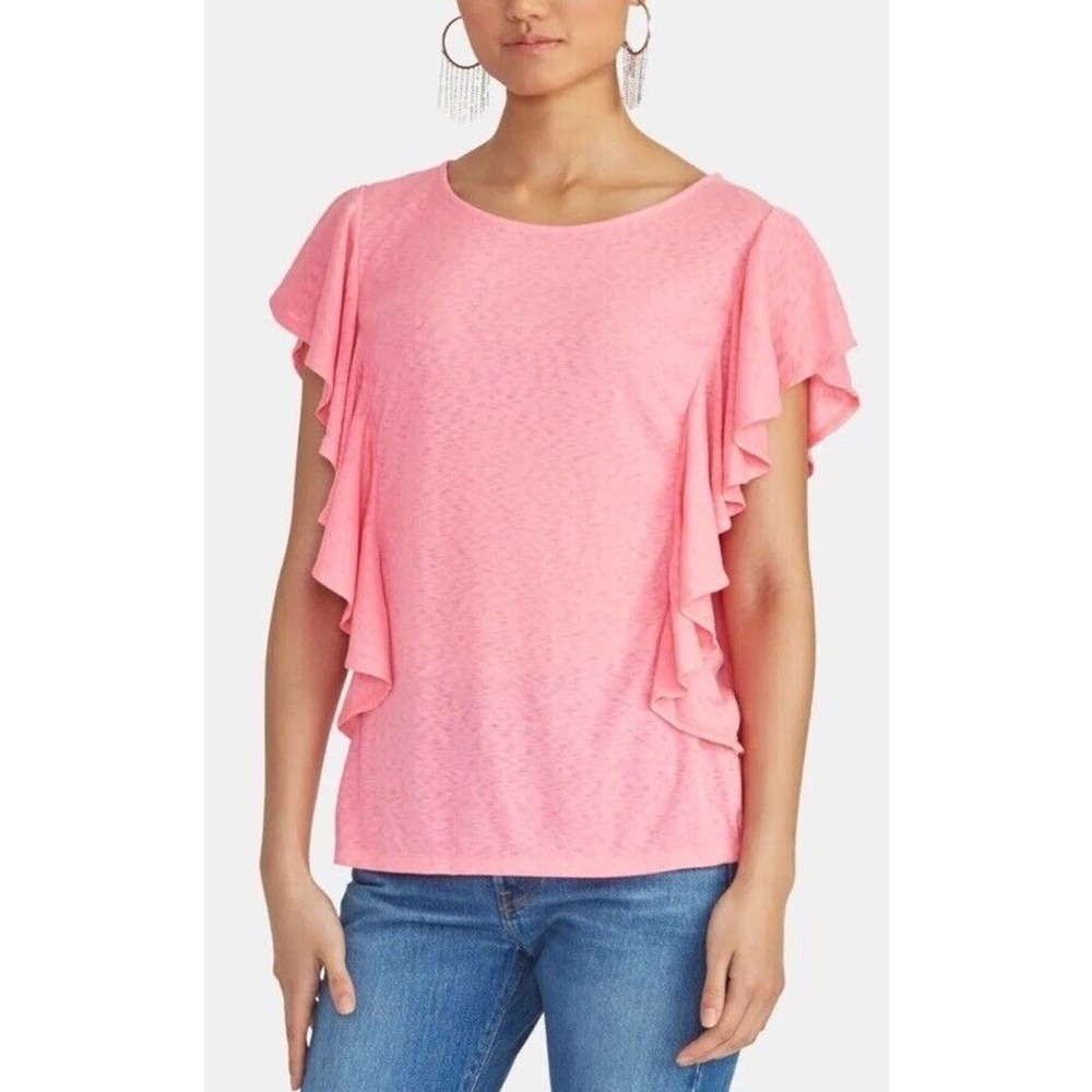 Rachel Roy Women's Ruffled Flutter Blouse Top Pink Size 1X Plus Size NWT